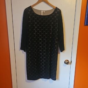 Tacera Black Sheath Dress 3/4 Sleeve Crew Neck